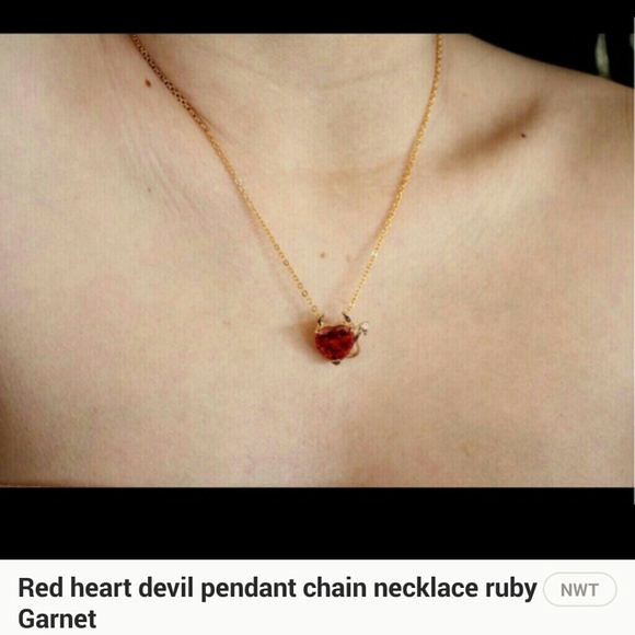 Real- Garnet ruby gold red heart devil chain neckl - Picture 4 of 4